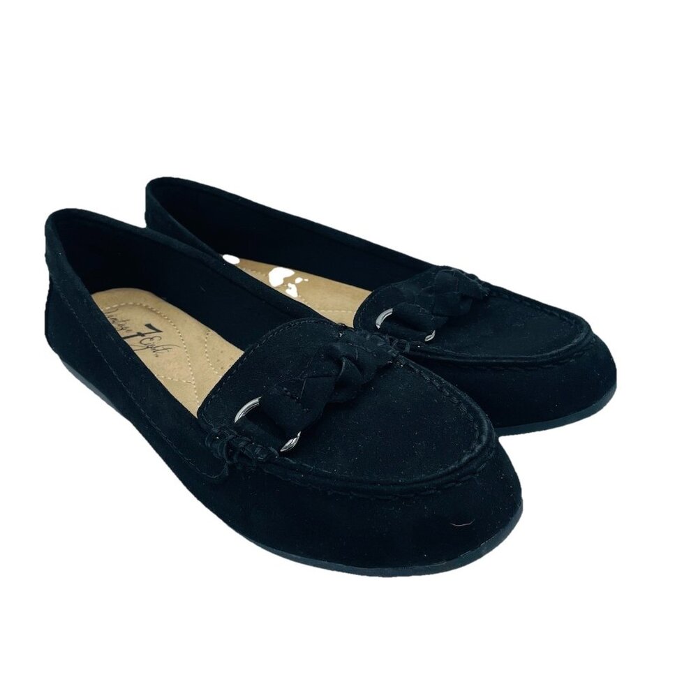 Vintage 7 Eight Shoes Womens Size 6.5 M Black Loafers Trinity Faux Suede Comfort